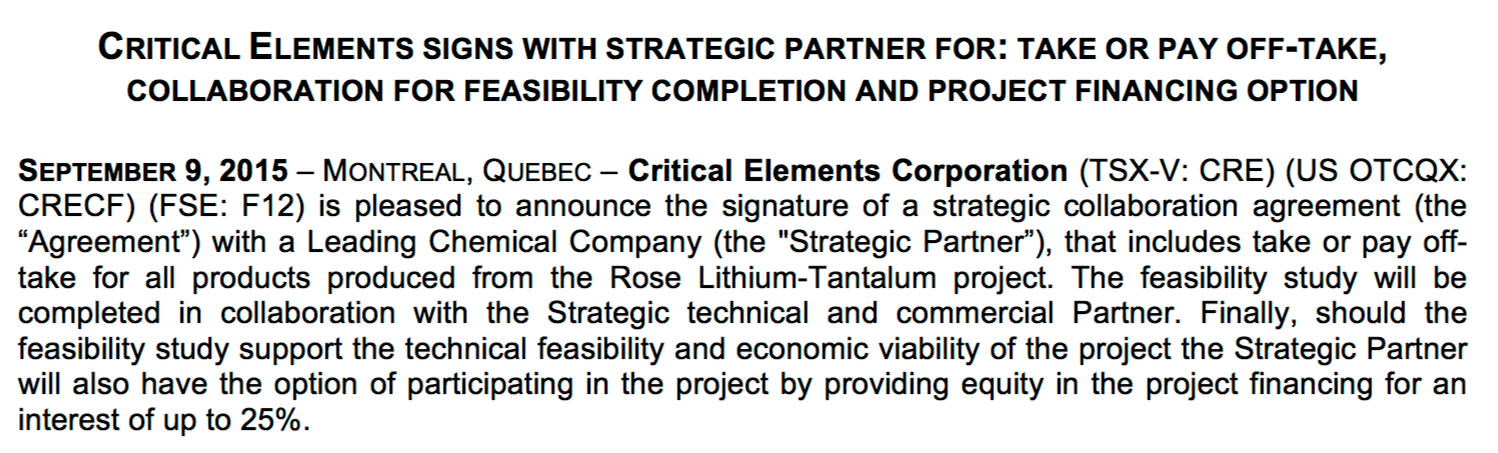 Critical Elements Offtake