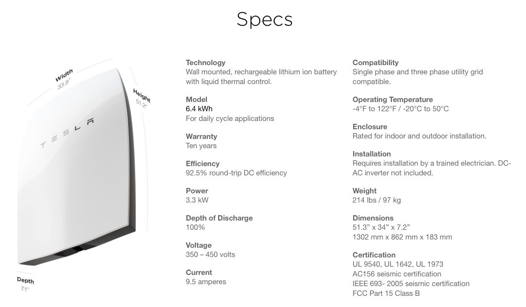 Specs Powerwall